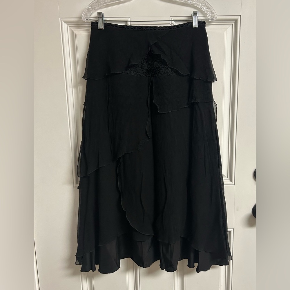 Peruvian connection ink black tiered skirt EUC Small